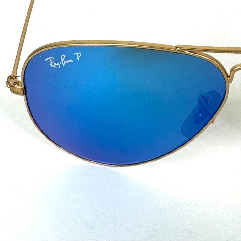 RAY BAN Polarized Sunglasses NEW RB3025 Aviator Large Metal Flash Lens Blue Gold